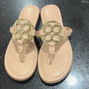 Kelly & Katie Beige Sandals with Gold Accent